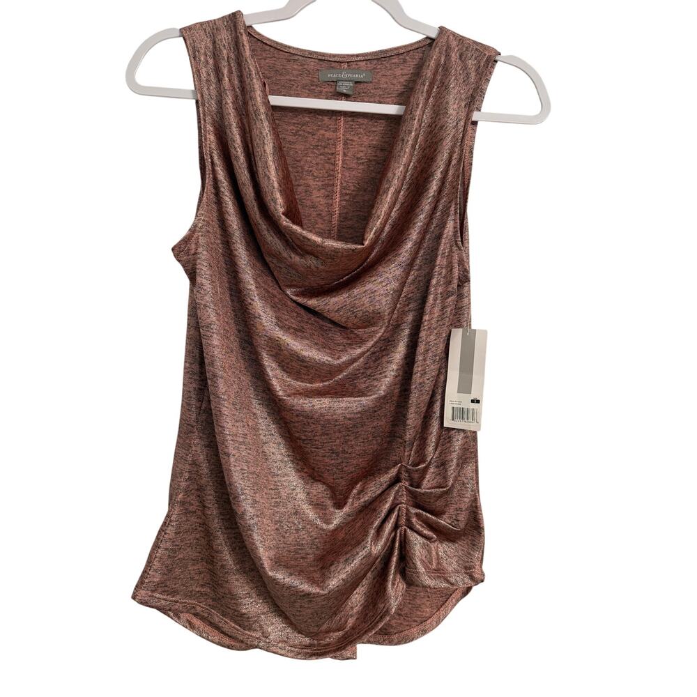 Peace & Pearls NWT Women's S Glitter Rose Gold Sleeveless Drape Sleeveless Top